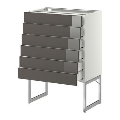 МЕТОД / МАКСИМЕРА Напольн шкаф 6фронт пнл/6 низ ящ - 60x37x60 см, Рингульт глянцевый серый, белый МЕТОД / МАКСИМЕРА Напольн шкаф 6фронт пнл/6 низ ящ - 60x37x60 см, Рингульт глянцевый серый, белый