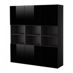 БЕСТО Комб для хран с дверц/ящ - черно-коричневый/глянцевый черный