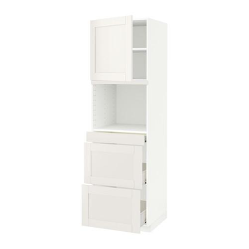 МЕТОД / ФОРВАРА Высокий шкаф д/СВЧ/дверца/3ящика - белый, Сэведаль белый, 60x60x200 см