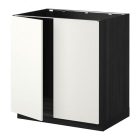 METOD напольн шкаф д раковины+2 двери черный/Хэггеби белый 80x60 см