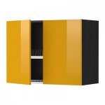 МЕТОД Навесной шкаф с посуд суш/2 дврц - 80x60 см, Ерста глянцевый желтый, под дерево черный
