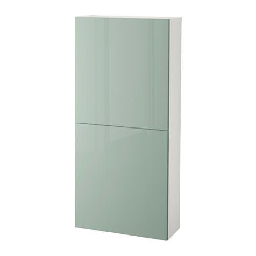 БЕСТО Навесной шкаф с 2 дверями - белый/Сельсвикен глянцевый/серо-зеленый светлый
