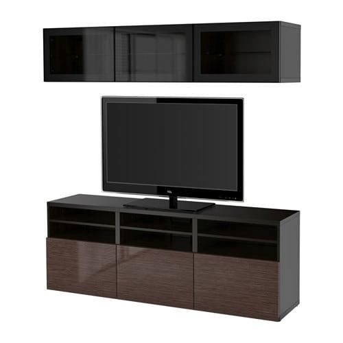 БЕСТО Шкаф для ТВ, комбин/стеклян дверцы - черно-коричневый/Сельсвикен глянцевый/коричневый прозрач стекло, направляющие ящика,нажимные БЕСТО Шкаф для ТВ, комбин/стеклян дверцы - черно-коричневый/Сельсвикен глянцевый/коричневый прозрач стекло, направляющие ящика,нажимные