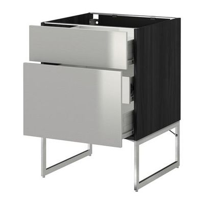 МЕТОД / ФОРВАРА Наполн шк 2 фрнт/3 средн ящ - 60x60x60 см, Гревста нержавеющ сталь, под дерево черный