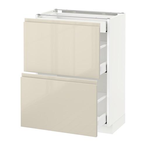 МЕТОД / МАКСИМЕРА Напольный шкаф/2фасада/3ящика - белый, Воксторп глянцевый светло-бежевый, 60x37 см МЕТОД / МАКСИМЕРА Напольный шкаф/2фасада/3ящика - белый, Воксторп глянцевый светло-бежевый, 60x37 см