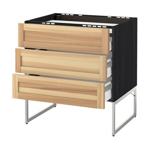 МЕТОД / МАКСИМЕРА Напольн шкаф/3фронт пнл/3ящика - под дерево черный, Торхэмн естественный ясень, 80x60x60 см