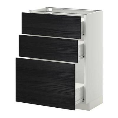 МЕТОД / ФОРВАРА Напольный шкаф с 3 ящиками - 60x37 см, Тингсрид под дерево черный, белый