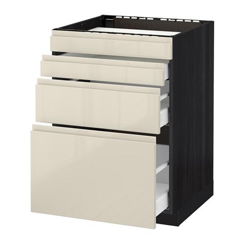 МЕТОД / МАКСИМЕРА Нап шкаф д/духовки/4фасада/3ящика - под дерево черный, Воксторп глянцевый светло-бежевый, 60x60 см