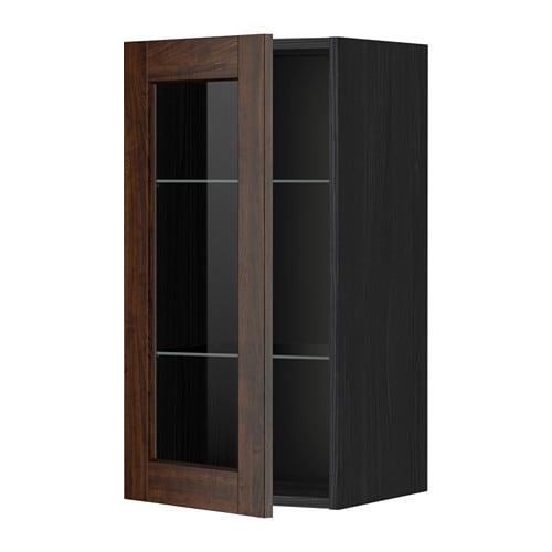 МЕТОД Навесной шкаф с полками/стекл дв - под дерево черный, Эдсерум под дерево коричневый, 40x80 см