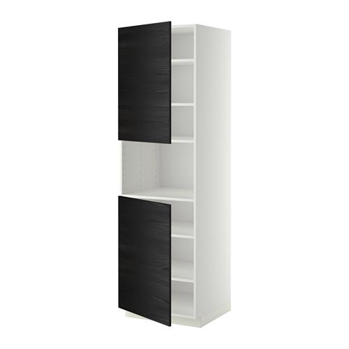 МЕТОД Выс шкаф д/СВЧ/2 дверцы/полки - белый, Тингсрид под дерево черный, 60x60x200 см