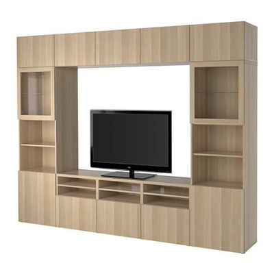 БЕСТО Шкаф для ТВ, комбин/стеклян дверцы - Лаппвикен/Синдвик под беленый дуб, прозрачное стелко, направляющие ящика, плавно закр БЕСТО Шкаф для ТВ, комбин/стеклян дверцы - Лаппвикен/Синдвик под беленый дуб, прозрачное стелко, направляющие ящика, плавно закр