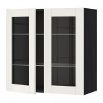 METOD навесной шкаф с полками/2 стекл дв черный/Сэведаль белый 80x80 см