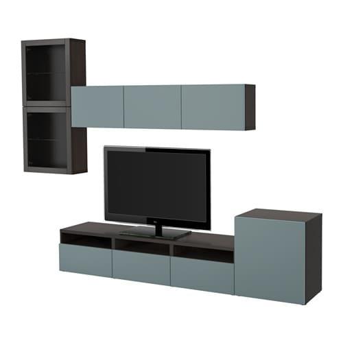 БЕСТО Шкаф для ТВ, комбин/стеклян дверцы - черно-коричневый/Вальвикен серо-бирюзовый, прозрачное стекло, направляющие ящика,нажимные БЕСТО Шкаф для ТВ, комбин/стеклян дверцы - черно-коричневый/Вальвикен серо-бирюзовый, прозрачное стекло, направляющие ящика,нажимные