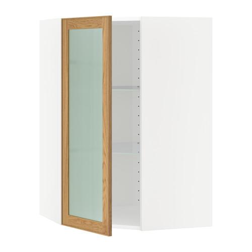 МЕТОД Углов навесн шк с полками/сткл дв - белый, Экестад дуб, 68x100 см МЕТОД Углов навесн шк с полками/сткл дв - белый, Экестад дуб, 68x100 см