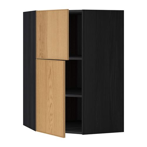 МЕТОД Угловой навесной шкаф+полки/2дверцы - под дерево черный, Экестад дуб МЕТОД Угловой навесной шкаф+полки/2дверцы - под дерево черный, Экестад дуб
