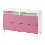 БЕСТО Тумба д/ТВ с ящиками - белый/Лаппвикен розовый, направляющие ящика,нажимные БЕСТО Тумба д/ТВ с ящиками - белый/Лаппвикен розовый, направляющие ящика,нажимные