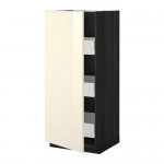 МЕТОД / ФОРВАРА Высокий шкаф с ящиками - Рингульт глянцевый кремовый, под дерево черный МЕТОД / ФОРВАРА Высокий шкаф с ящиками - Рингульт глянцевый кремовый, под дерево черный