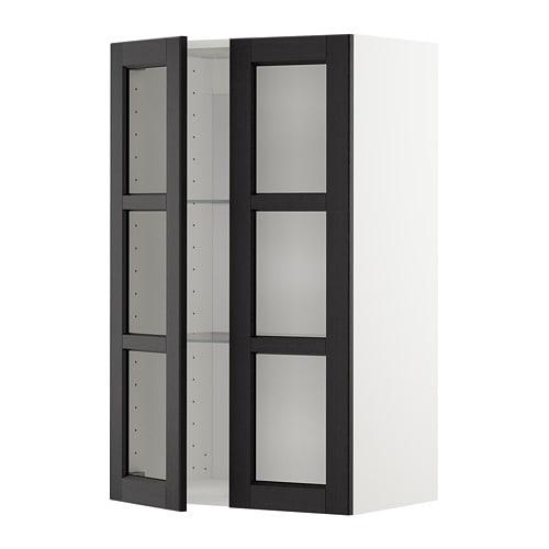 МЕТОД Навесной шкаф с полками/2 стекл дв - белый, Лерх черная морилка, 60x100 см МЕТОД Навесной шкаф с полками/2 стекл дв - белый, Лерх черная морилка, 60x100 см