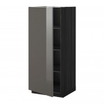 МЕТОД Высок шкаф с полками - под дерево черный, Рингульт глянцевый серый МЕТОД Высок шкаф с полками - под дерево черный, Рингульт глянцевый серый