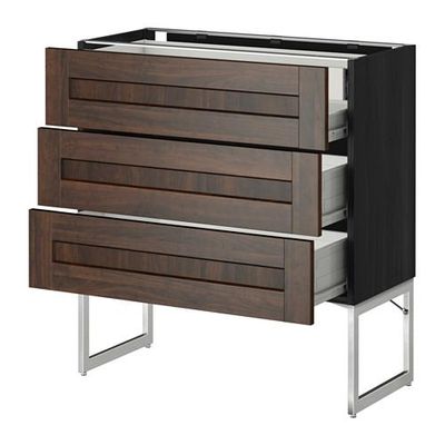МЕТОД / ФОРВАРА Напольн шкаф 3фронт пнл/2низ/2ср ящ - 80x37x60 см, Эдсерум под дерево коричневый, под дерево черный МЕТОД / ФОРВАРА Напольн шкаф 3фронт пнл/2низ/2ср ящ - 80x37x60 см, Эдсерум под дерево коричневый, под дерево черный