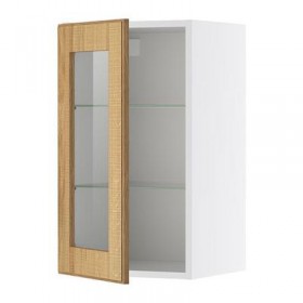 ФАКТУМ Навесной шкаф со стеклянной дверью - Норье дуб, 30x92 см