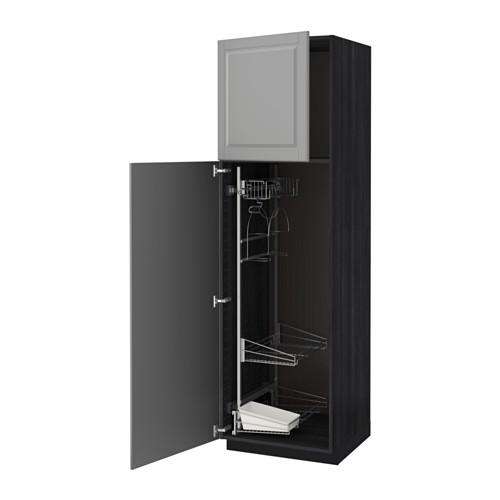 МЕТОД Выс шк с отд д/акс д/убрк - под дерево черный, Будбин серый, 60x60x200 см