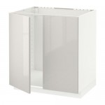 МЕТОД Напольн шкаф д раковины+2 двери - белый, Рингульт глянцевый светло-серый, 80x60 см