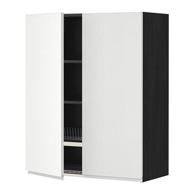 МЕТОД Навесной шкаф с посуд суш/2 дврц - 80x100 см, Нодста белый/алюминий, под дерево черный МЕТОД Навесной шкаф с посуд суш/2 дврц - 80x100 см, Нодста белый/алюминий, под дерево черный