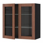 МЕТОД Навесной шкаф с полками/2 стекл дв - под дерево черный, Филипстад коричневый, 80x80 см
