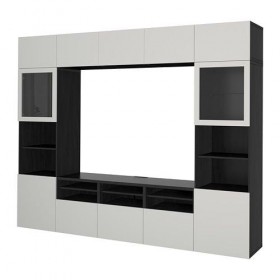 БЕСТО Шкаф для ТВ, комбин/стеклян дверцы - черно-коричневый/Лаппвикен светло-серый прозрачное стекло, направляющие ящика, плавно закр