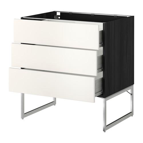 МЕТОД / ФОРВАРА Нплн шк 3 фрнт/3 средн ящика - 80x60x60 см, Веддинге белый, под дерево черный