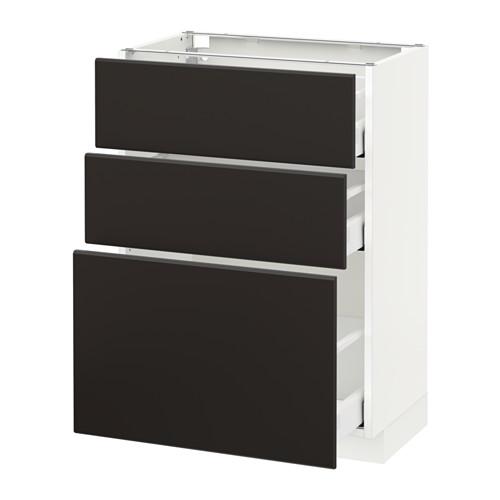 МЕТОД / МАКСИМЕРА Напольный шкаф с 3 ящиками - белый, Кунгсбакка антрацит, 60x37 см