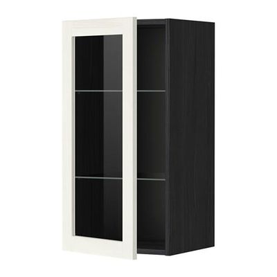 МЕТОД Навесной шкаф с полками/стекл дв - 40x80 см, Росдаль белый ясень, под дерево черный МЕТОД Навесной шкаф с полками/стекл дв - 40x80 см, Росдаль белый ясень, под дерево черный