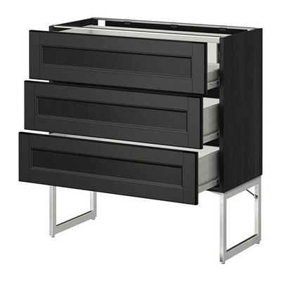 МЕТОД / ФОРВАРА Напольн шкаф 3фронт пнл/2низ/2ср ящ - 80x37x60 см, Лаксарби черно-коричневый, под дерево черный