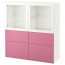 БЕСТО Комбинация д/хранения+стекл дверц - Лаппвикен розовый/Синдвик белый прозрачное стекло, направляющие ящика,нажимные