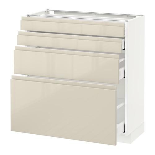 МЕТОД / МАКСИМЕРА Напольн шкаф 4 фронт панели/4 ящика - белый, Воксторп глянцевый светло-бежевый, 80x37 см МЕТОД / МАКСИМЕРА Напольн шкаф 4 фронт панели/4 ящика - белый, Воксторп глянцевый светло-бежевый, 80x37 см