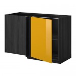 МЕТОД Угловой напольный шкаф с полкой - Ерста глянцевый желтый, под дерево черный