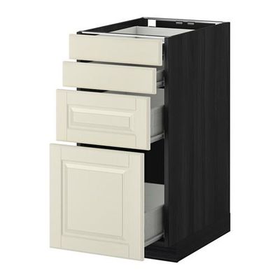 МЕТОД / ФОРВАРА Напольн шкаф 4 фронт панели/4 ящика - 40x60 см, Будбин белый с оттенком, под дерево черный