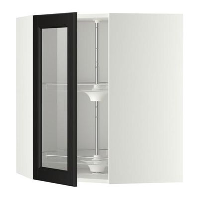 МЕТОД Углов навесн шк с врщ скц/сткл дв - 68x80 см, Лаксарби черно-коричневый, белый