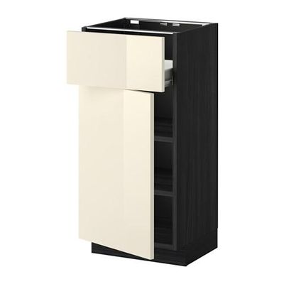 МЕТОД / ФОРВАРА Напольн шкаф с полкой/ящиком/дверью - под дерево черный, Рингульт глянцевый кремовый, 40x37 см