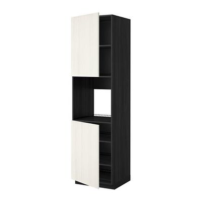 МЕТОД Высок шкаф д/духовки/2дверцы/полки - 60x60x220 см, Росдаль белый ясень, под дерево черный