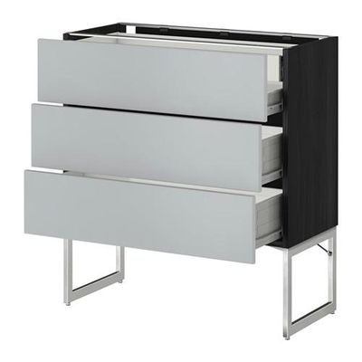 МЕТОД / ФОРВАРА Напольн шкаф 3фронт пнл/2низ/2ср ящ - 80x37x60 см, Веддинге серый, под дерево черный