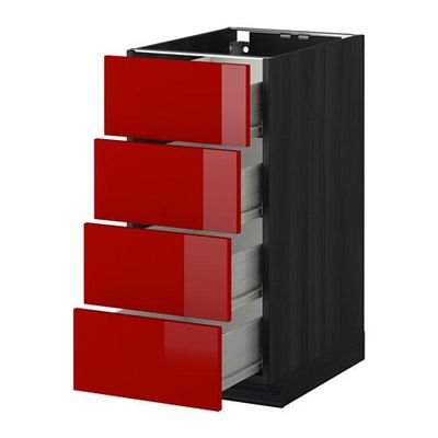 МЕТОД / ФОРВАРА Напольн шкаф 4 фронт панели/4 ящика - 40x60 см, Рингульт глянцевый красный, под дерево черный МЕТОД / ФОРВАРА Напольн шкаф 4 фронт панели/4 ящика - 40x60 см, Рингульт глянцевый красный, под дерево черный