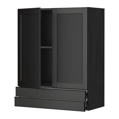МЕТОД / ФОРВАРА Навесной шкаф/2дверцы/2ящика - 80x100 см, Лаксарби черно-коричневый, под дерево черный МЕТОД / ФОРВАРА Навесной шкаф/2дверцы/2ящика - 80x100 см, Лаксарби черно-коричневый, под дерево черный