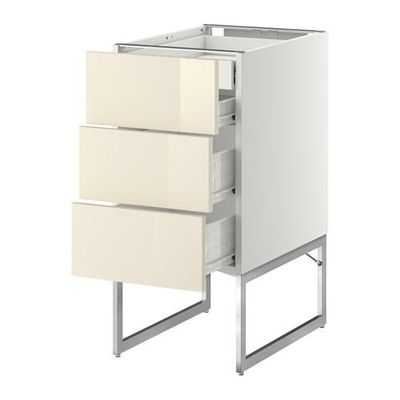 МЕТОД / ФОРВАРА Напольн шкаф 3фронт пнл/2низ/2ср ящ - 40x60x60 см, Рингульт глянцевый кремовый, белый