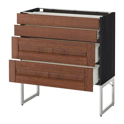 МЕТОД / ФОРВАРА Нплн шк 4 фронт/2 низк/2средн ящ - 80x37x60 см, Филипстад коричневый, под дерево черный
