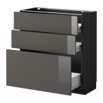 МЕТОД / ФОРВАРА Напольн шкаф 3фрнт пнл/2низк/1ср ящ - под дерево черный, Рингульт глянцевый серый, 80x37 см