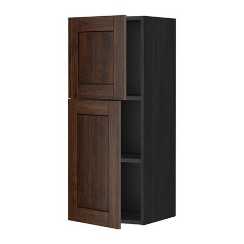 МЕТОД Навесной шкаф с полками/2дверцы - под дерево черный, Эдсерум под дерево коричневый, 40x100 см