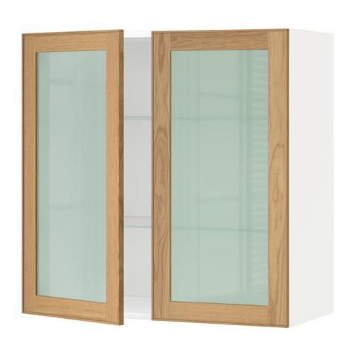 МЕТОД Навесной шкаф с полками/2 стекл дв - белый, Экестад дуб, 80x80 см МЕТОД Навесной шкаф с полками/2 стекл дв - белый, Экестад дуб, 80x80 см