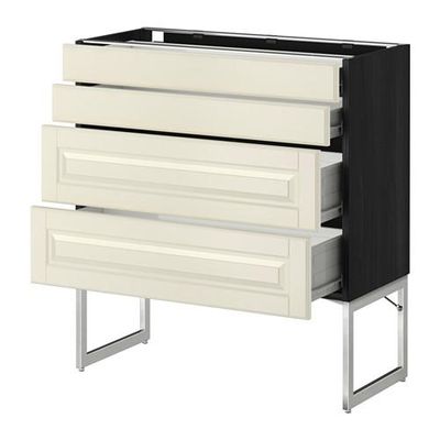 МЕТОД / ФОРВАРА Нплн шк 4 фронт/2 низк/2средн ящ - 80x37x60 см, Будбин белый с оттенком, под дерево черный МЕТОД / ФОРВАРА Нплн шк 4 фронт/2 низк/2средн ящ - 80x37x60 см, Будбин белый с оттенком, под дерево черный